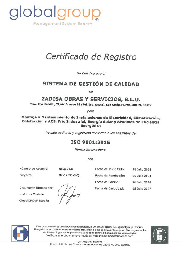 Zadisa Certificado ISO 9001:2015