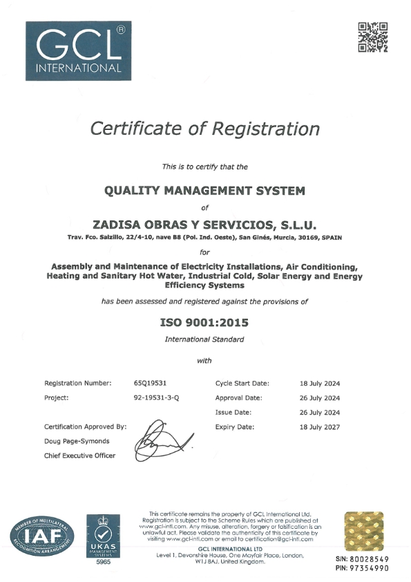 Zadisa Certificado ISO 9001:2015