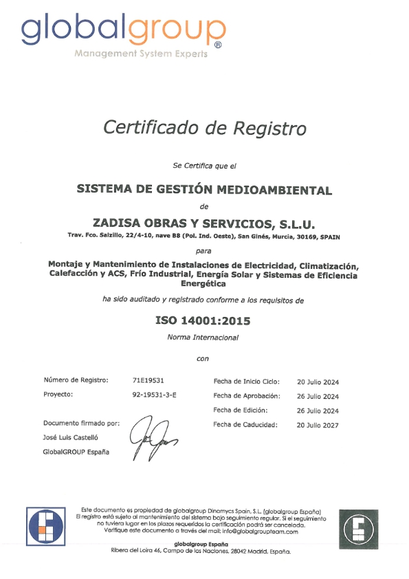 Zadisa Certificado ISO 14001:2015