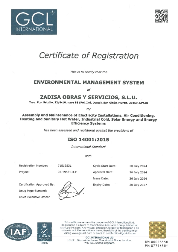 Zadisa Certificado ISO 14001:2015